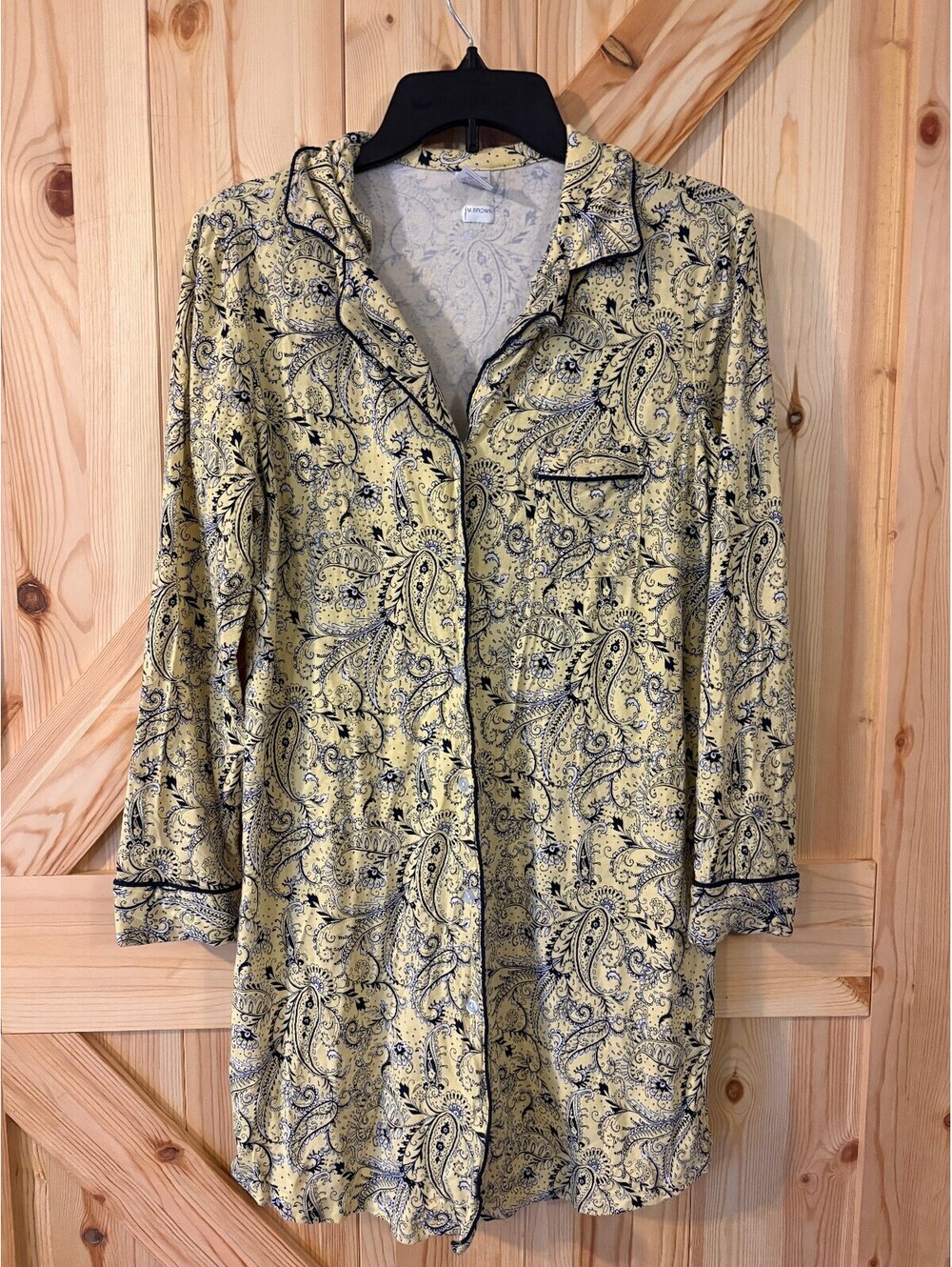 Liz Claiborne Yellow Paisley Print Long Sleeve Nightshirt Pajama Top Small